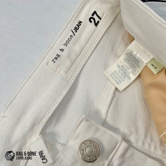 RAG & BONE SKINNY CAPRI JEANS WITH DISTRESSED KNEE HOLES NWT IN BRIGHT WHITE 27 - Picture 5 of 16